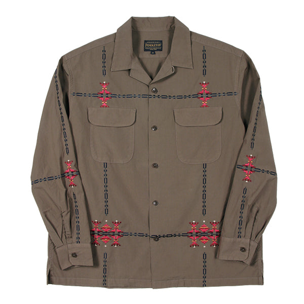 ペンドルトン メンズ  ロングスリーブ ガーメントダイ エンブロイダリー オープンカラーシャツ