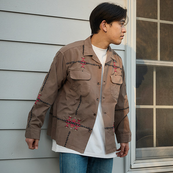 ペンドルトン メンズ  ロングスリーブ ガーメントダイ エンブロイダリー オープンカラーシャツ