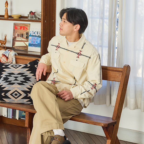 ペンドルトン メンズ  ロングスリーブ ガーメントダイ エンブロイダリー オープンカラーシャツ