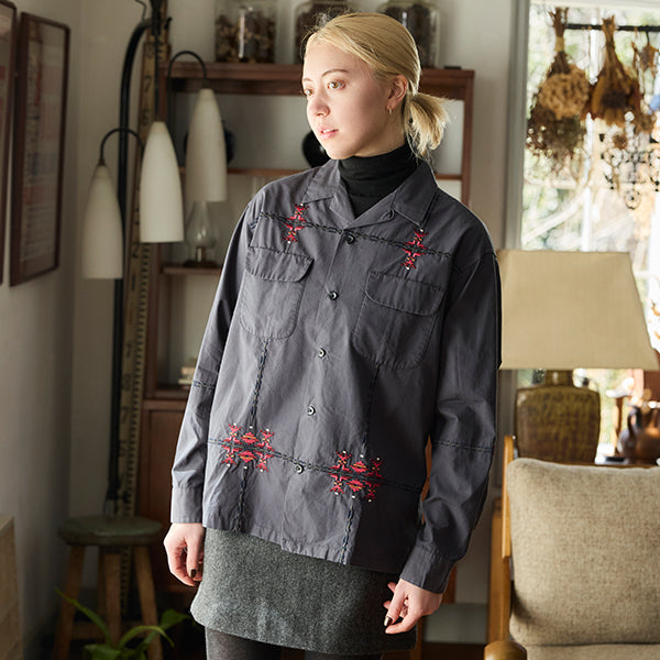 ペンドルトン メンズ  ロングスリーブ ガーメントダイ エンブロイダリー オープンカラーシャツ