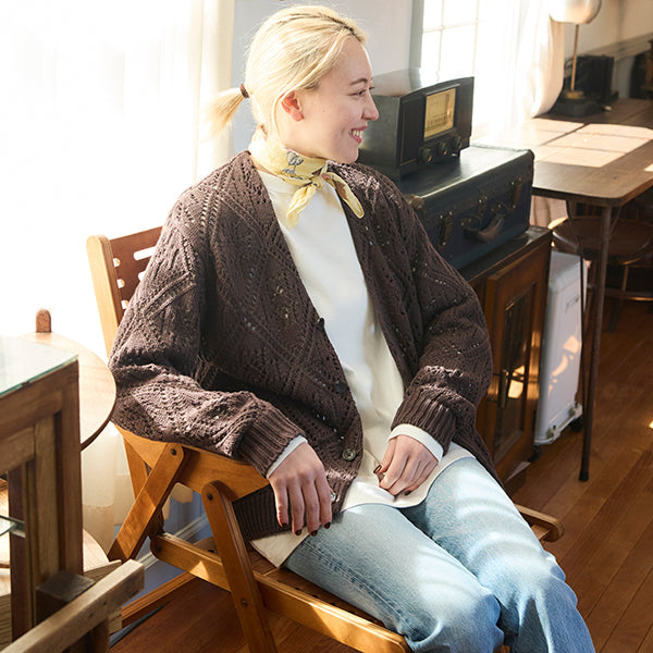 ペンドルトン レースステッチ 3ゲージ Vネックカーディガン